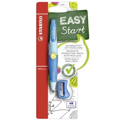 Abbildung von Ergonomischer Druck Bleistift für Linkshänder STABILO EASYergo 3.15 in hellblau/dunkelblau inkl. 1 dicken Mine Härtegrad HB &amp; Spitzer