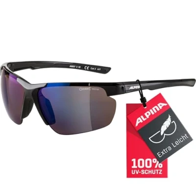 Abbildung von ALPINA DEFEY HR Verspiegelte und Bruchsichere Sport &amp; Fahrradbrille Mit 100% UV Schutz Für Erwachsene, black gloss, One Size