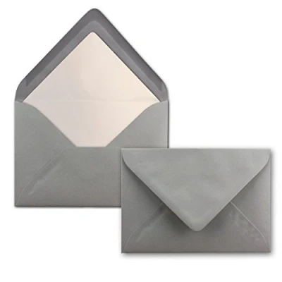 Abbildung von 50 Briefumschläge Graphit Grau DIN C6 gefüttert mit weißem Seidenpapier 90 g/m² 11,4 x 16,2 cm Nassklebung NEUSER PAPIER
