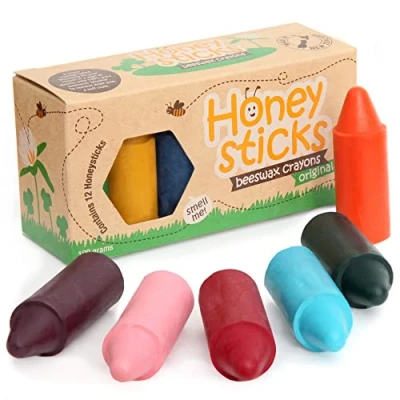 Abbildung von Honeysticks Wachsmalstifte aus 100 % Bienenwachs (12er Pack) Ungiftig ab 1 Jahr für Kleinkinder Natürliche Inhaltsstoffe und Lebensmittelechte Farben, Höchste Sicherheitsstandards
