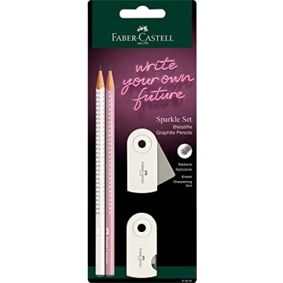 Abbildung von FABER CASTELL 218482 Schreibset Sparkle, zwei Bleistifte, Härtegrad B, mit Radierer und Spitzer, coconut milk