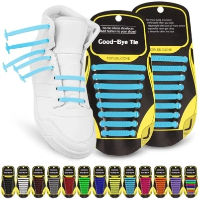 Abbildung von SULPO Elastische Silikon Schnürsenkel Ohne Binden Silikonschnürsenkel Schnürsenkelersatz, Schleifenlose Schuhbänder Gummischnürsenkel für alle Schuhe Kinder &amp; Erwachsene (Blau)
