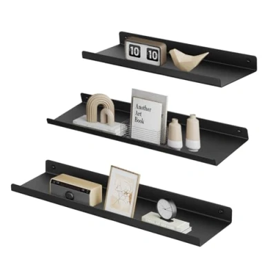 Abbildung von SONGMICS Wandregale aus Metall, 3er Set, Schweberegale, Industrie Design, Wandboards, für Dekos, Schlafzimmer, Küche, Badezimmer, Wohnzimmer, unterschiedliche Layouts, schwarz LFS12BK