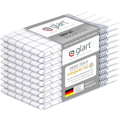 Abbildung von Glart 48KG2 10er Set Geschirrtücher Küchentücher Geschirrhandtücher Küchenhandtücher, 50x70 cm, 100% Baumwolle OEKO TEX, grau kariert, vorgewaschen