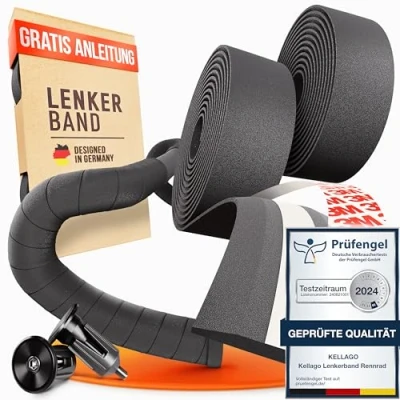 Abbildung von Kellago Lenkerband Rennrad schwarz [ MIT NEUEM 3M Klebestreifen ] inkl. E Book &amp; 4x selbstklebend Fahrrad Griffband Fahrradlenkerband