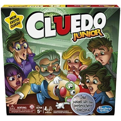 Abbildung von Cluedo Junior Brettspiel für Kinder ab 5 Jahren, das Rätsel um zerbrochene Spielzeug, klassisches Detektivspiel 2 6 Spieler