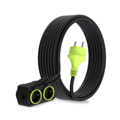 Abbildung von MutecPower 10m Verlängerungskabel mit 4 schuko steckdosen für den aussenbereich IP44 H05RR F3G 1,5mm² verlängerung schutzkontakt buchsen Fach Outdoor verteiler 10 Meter schwarz/grün