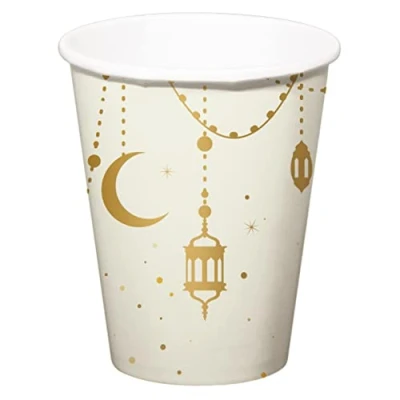 Abbildung von Folat Eid Mubarak Ramadan Dekoration Trinkbecher Gold Weiß 250ml 8 Stück Deko Stern Mond Zubehör