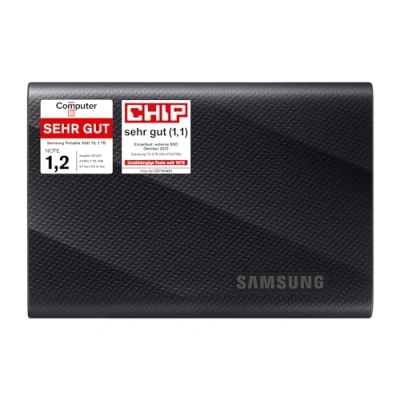Abbildung von Samsung Portable SSD T9, 2 TB, 2.000 MB/s Lesen, Schreiben, USB 3.2 Gen.2x2, Externe Festplatte für professionelle Anwender, Kompatibel mit Mac, PC, Smartphone und 12K Kameras, MU PG2T0B/EU