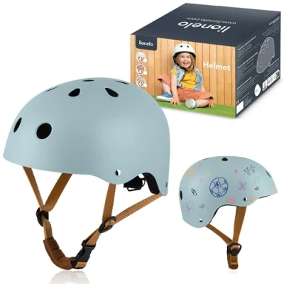 Abbildung von LIONELO Helmet Schutzhelm für Kinder, verstellbar 50 56 cm, Kinnschutz, Intertek zertifizierter Helm Mädchen und Jungen, Größe S