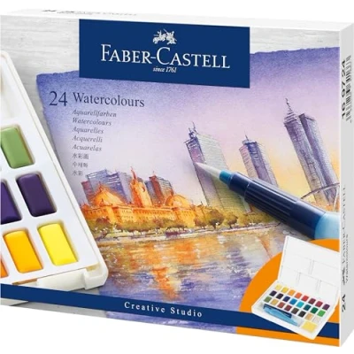 Abbildung von FABER CASTELL 169724 Aquarellfarben, 24 Farbnäpfchen, inkl. Mischpalette und Wassertankpinsel