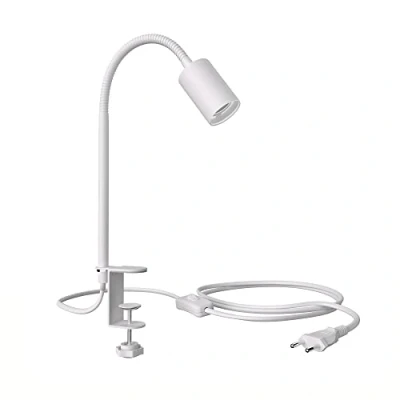 Abbildung von ledscom.de Klemmleuchte, Schwanenhals LELE, Schalter, weiß matt, 1x E27 max. 60W, Einstellbarer Beleuchtungsfokus, Lichtanpassungsfähigkeit, Verstellbare Lichtposition, Wohlfühlbeleuchtung, Modern