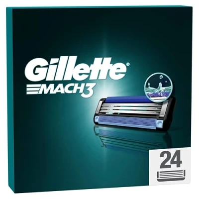 Abbildung von Gillette Mach3 Standard Rasierer für Männer, 24 Ersatzklingen, mit Gleitstreifen ein sanftes Gleiten und NEUER Klingenbeschichtung