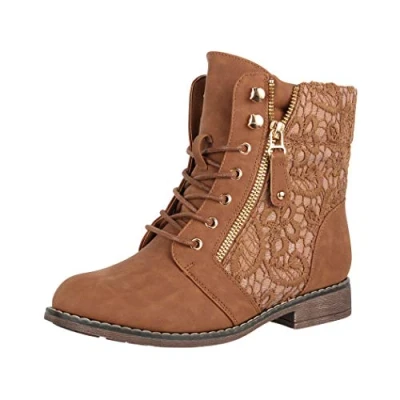 Abbildung von Elara Damen Stiefeletten Worker Boots Spitze Chunkyrayan B9812 KB Camel 38