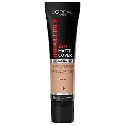 Abbildung von LOréal Paris Infalible 24H Matte Cover Base De Maquillaje Alta Cobertura Mate Piel Clara Subtono Rosado 110 Vanille Rosé 30Ml