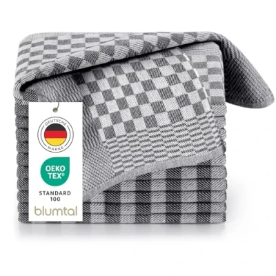 Abbildung von Blumtal Geschirrtücher Baumwolle 50x70 cm im 10er Set OEKO TEX zertifizierte Küchentücher extrem saugstarke Geschirrhandtücher Küchenhandtücher waschbar 95 C Geschirrtuch Schwarz Weiß Karo