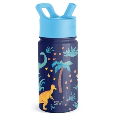 Abbildung von Simple Modern Trinkflasche Kinder mit Strohhalm Sport Isolierte Edelstahl Kindertrinkflasche für Kleinkinder Jungen und Mädchen Summit 415ml Jurassic Jungle