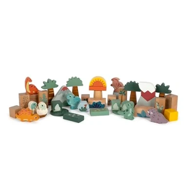Abbildung von small foot Holzbausteine „Dino“, Bausteine Set aus FSC 100% zertifiziertem Holz, für Kinder ab 1 Jahr, 50 Teile, 12621
