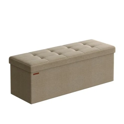 Abbildung von SONGMICS Sitzhocker mit Stauraum, klappbare Sitzbank, 38 x 110 cm Fußbank, Aufbewahrungsbox, bis 300 kg belastbar, für Wohnzimmer Schlafzimmer Flur, Kamelbraun LSF077R01