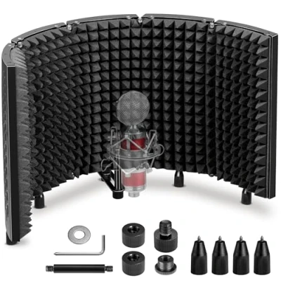 Abbildung von CAHAYA 5 Panel Mikrofon Isolation Schallschutz: 180 Einstellbare Pop Filter Schallabsorbierend, Faltbar Mic Schild für Aufnahmestudio Aufnahmen