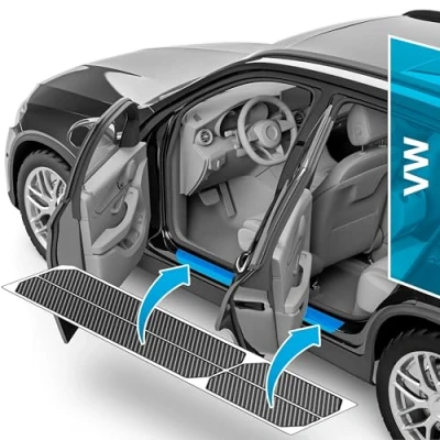 Abbildung von Auto Einstiegsleisten Schutz für VW Tiguan 2 (II) AD1 I 2016 2024 Schutzfolie Autotür Zubehör Zierleisten Lackschutzfolie Carbon Schwarz