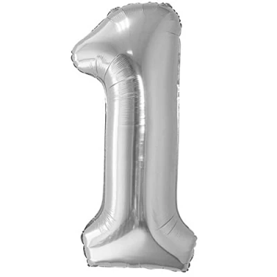 Abbildung von Luftballon 1. Geburtstag Zahl 1 Silber XXL Riesen Folienballon 100cm Geburtstagsdeko Ballon Deko zum Geburtstag. Fliegt mit Helium.