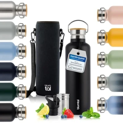 Abbildung von Blumtal Thermosflasche 750ml doppelwandige Trinkflasche Edelstahl Isolierflasche BPA frei Teeflasche Thermo Sportflasche Black