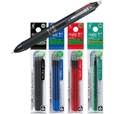 Abbildung von Pilot 2268001 Tintenroller FriXion Ball 4, Vierfarb Schreiber, 0.5 mm, schwarz (schwarz, Stift + Ersatzminen)