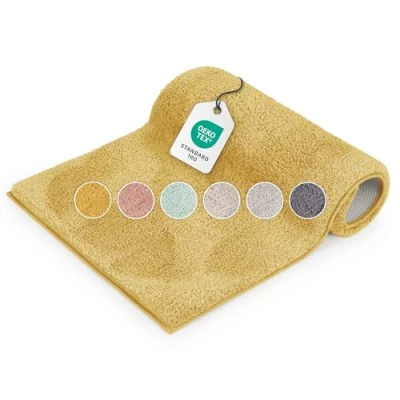 Abbildung von Blumtal Badematte 50x80 cm Hochflor Oeko TEX zertifizierter Badteppich Badematten &amp; Badteppiche Duschvorleger Badvorleger rutschfest waschbar Teppich Badezimmer Fußmatte Gelb