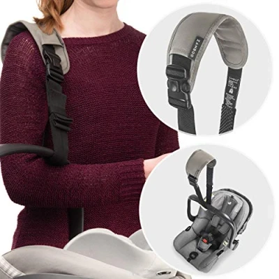 Abbildung von Zamboo Tragegurt für Babyschale Universal Tragehilfe mit Anti Rutsch Pad und Schulterpolster, erleichtert Transport von Baby Autositzen (z.B. Maxi Cosi, Cybex, uvm.) Schwarz Grau