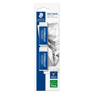 Abbildung von STAEDTLER 526 50 BK2DA Radierer Mars plastic phtalat und latexfrei, 2 Stück auf Blisterkarte, weiß