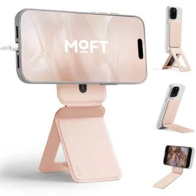 Abbildung von MOFT Stativ für iPhone 16/15/14/13/12 Serie, Snap Unsichtbarer Handy Ständer mit 3 Modi Self Vlogging, Browsen, Makrofotografie, Videoanrufe, Tragbarer Leichter Ständer, Pfirsich Rosa