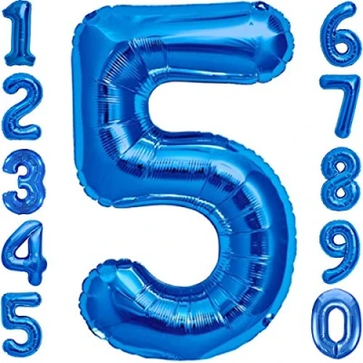 Abbildung von Luftballon 5. Geburtstag Zahl 5 Blau XXL Riesen Folienballon 100cm Geburtstagsdeko Jungen Ballon Deko zum Geburtstag. Fliegt mit Helium.