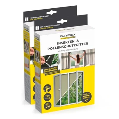 Abbildung von EASYmaxx Insect Protect Fliegengitter Fenster zuschneidbares Moskitonetz Insektenschutz bis 110 x 130 cm Fliegennetz Magnet mit Pollenschutzgitter leichte Montage ohne Bohren [2 Stück]