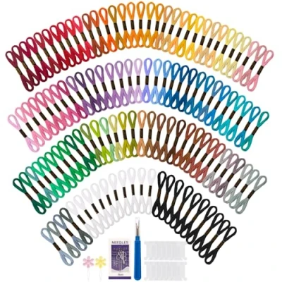 Abbildung von VynyQoo 120 Stück Stickgarn Set, 8m(6 Stränge) Perlgarn zum Sticken, 102 Farben Armband Knüpfen Garn für Freundschaftsbänder, DIY Handwerksprojekte &amp; Nähprojekte, Ideal Erwachsene Anfänger
