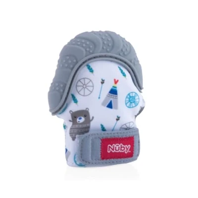 Abbildung von Nuby Beruhigender Fäustling zum Zahnen mit hygienischer Reisetasche, Grau
