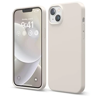 Abbildung von elago Flüssigsilikon Handyhülle, kompatibel mit iPhone 14 Plus, Kompletthülle Bildschirm und Kamera Schutz, Stoßschutz, schlank, Kratzfest, weiches Mikrofaserfutter, 15,5 cm (6,7 Zoll), Stein