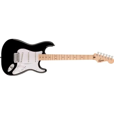 Abbildung von Squier by Fender Sonic Stratocaster, E Gitarre, Ahorngriffbrett, Weiße Schlagplatte, Schwarz, Inklusive kostenloser virtueller Kurse auf Play