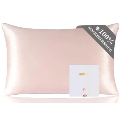 Abbildung von ZIMASILK Kissenbezug aus 100% Seide für Haare und Haut. Doppelseitige 19 Momme Reine Maulbeerseide Kissenhülle mit Reißverschluss, 1 Stück.(40x60 cm, Rosa)