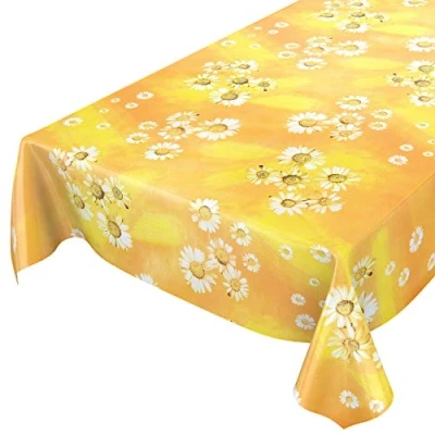 Abbildung von ANRO Wachstuchtischdecke Wachstuch Wachstischdecke Tischdecke Kamille Gelb Blumen Sonne 200x140cm abwaschbar
