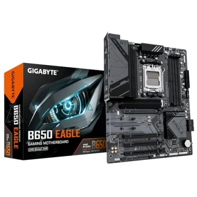 Abbildung von GIGABYTE B650 Eagle Mainboard AMD Ryzen 9000er Serie, 12+2+2 Phasen VRM, bis zu 7600 MHz DDR5 (OC), 1xPCIe 5.0 + 2xPCIe 4.0 M.2, GbE LAN, USB 3.2 Gen 2