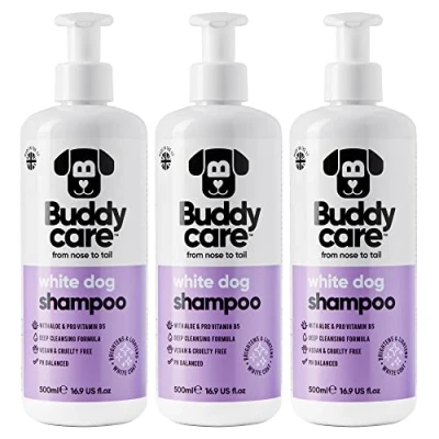 Abbildung von Weißes Hundeshampoo von Buddycare Aufhellendes und Shampoo für Hunde Tiefenreinigung, frisch duftend Mit Aloe Vera Pro Vitamin B5 (500ml x3)