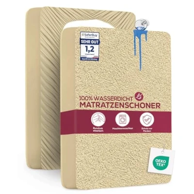 Abbildung von Utopia Bedding Matratzenschoner 140 x 200 30 cm Wasserdicht, Oeko TEX Zertifiziert Matratzenauflage Atmungsaktive, Matratzenschutz, Rundum Elastisch (Beige)