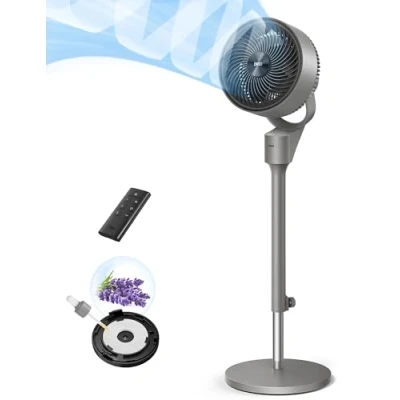 Abbildung von Dreo Standventilator Leise, 80 Oszillierender Ventilator mit Fernbedienung, einstellbare Höhe, 3 Geschwindigkeiten, 2 Modi, 6H Timer, Fan für Schlafzimmer Wohnzimmer, Schwarz
