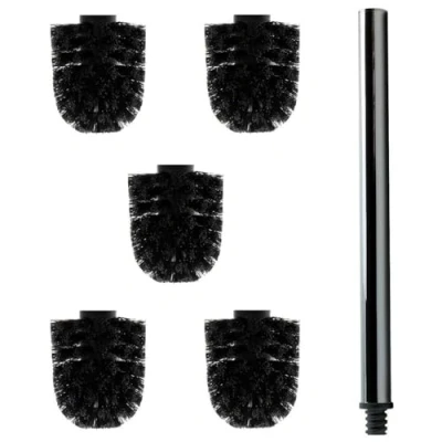 Abbildung von Daloual 5 x Ersatz WC Bürstenkopf Schwarz Ø ca. 6,5 cm + 1 Edelstahl Griff 26,5 Toiletten Bürste Klo Besen austauschbar modernes Design hochwertig langlebig
