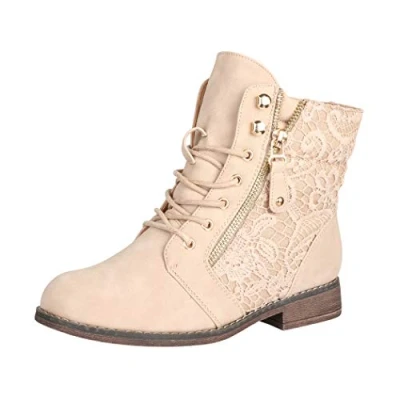 Abbildung von Elara Damen Stiefeletten Worker Boots Spitze Chunkyrayan B9812 KB Beige 42