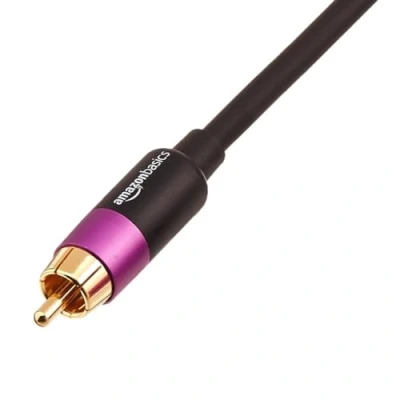 Abbildung von Amazon Basics RCA Audiokabel für Subwoofer, Verstärker, Active Lautsprecher mit vergoldeten Steckern, 1 Stück, schwarz, 2.44 m