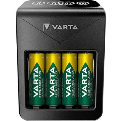 Abbildung von VARTA Akku Ladegerät, inkl. 4X AA 2100mAh, Batterieladegerät für wiederaufladbare AA/AAA/9V und USB Geräte, LCD Plug Charger+, Einzelschachtladung, Schwarz