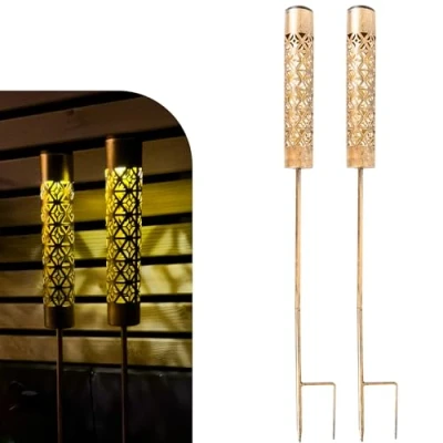 Abbildung von Gadgy Solar Gartenfackeln mit Flammeneffekt 2er Set LED Fackel Solarleuchten aus Metall Wetterfeste Gartenbeleuchtung &amp; Deko für Außenbereich, Terrasse Balkon
