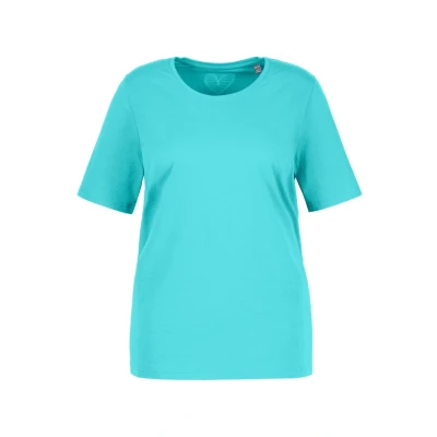 Abbildung von Ulla Popken Damen T shirt, A linie, Rundhalsausschnitt, Halbarm, Tiefes Aqua, 46 48 EU